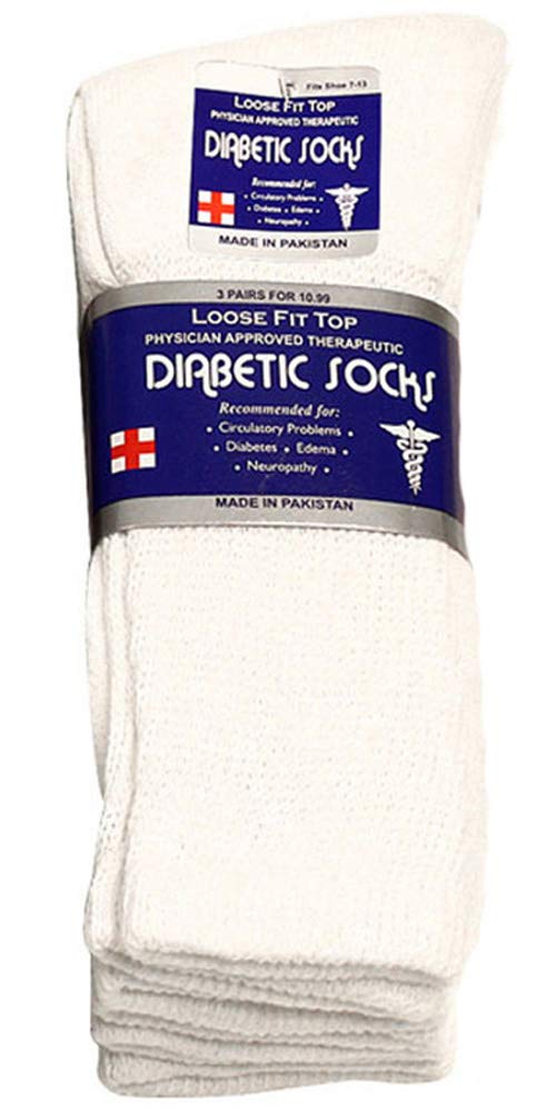Falari Physicians Approved Diabetic Socks Crew Unisex 3, 6 or 12-Pack (10-13, 3 Pairs White)