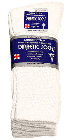 Falari Physicians Approved Diabetic Socks Crew Unisex 3, 6 or 12-Pack (10-13, 3 Pairs White)