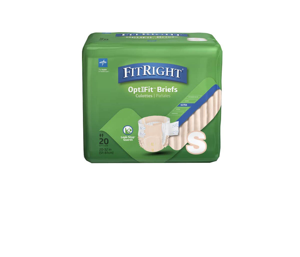 FitRight OptiFit Ultra Adult Briefs, Incontinence Diapers with Tabs, Heavy Absorbency, Small, 20 to 32, 20 Count