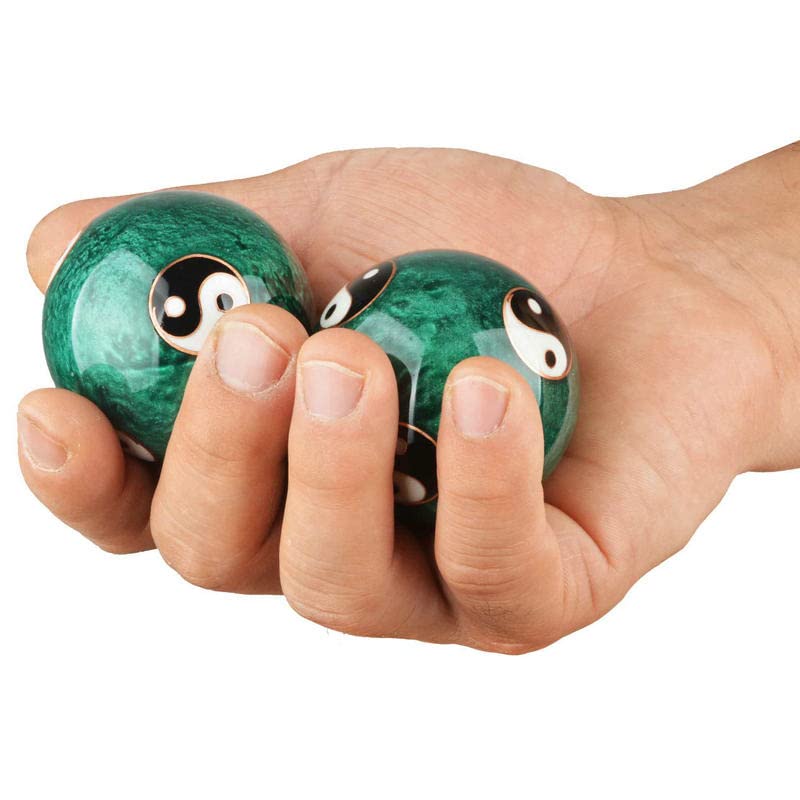JapanBargain 3298, Chinese Baoding Balls Hand Exercise Therapy Balls Stress Reliefe Balls, Taichi Pattern, Green Color