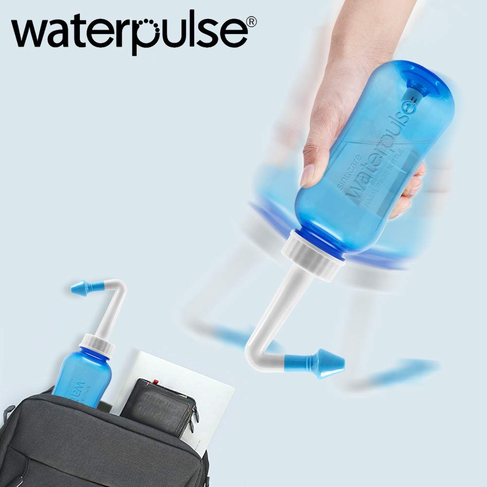 Waterpulse Neti Pot,Neti Pot Sinus Rinsing,300ml Neti Pot Sinus Rinsing Kit with 60 Packets Nasal Wash Salt and Thermometer Stic