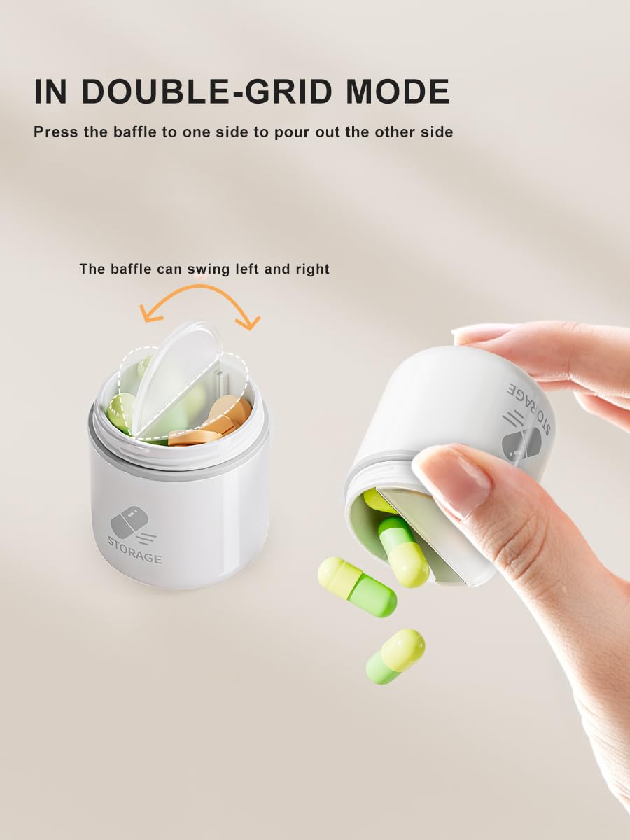 Mini Pill Box, 2-1 Compartments Pill Container with Silicone Lanyard, Daily Portable Pill Case for Pocket, Waterproof Travel Siz