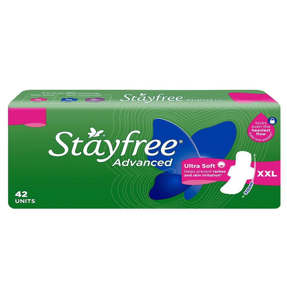 Stayfree Advanced Xxl Ultra Soft Sanitary Pads For Women | 42 Soft Cotton Pads For All Day Ultra Comfort | Locks Heavy Flow | Pr
