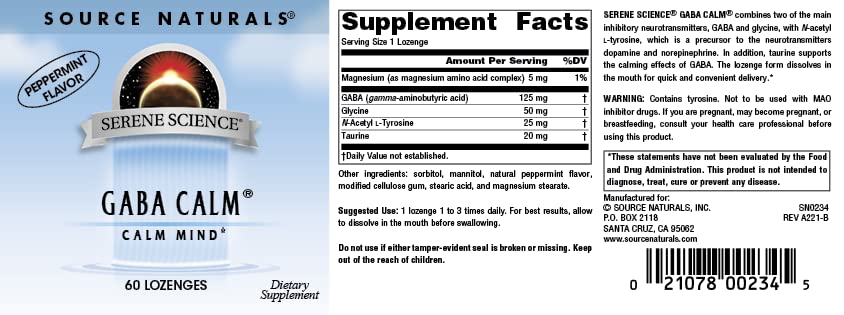 Source Naturals Serene Science, GABA Calm Quick Dissolving Peppermint Flavor* - 60 Lozenges