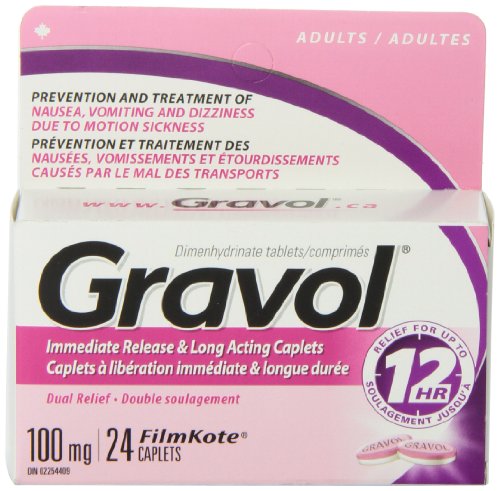 Dual Relief 12 Hour Long Lasting GRAVOL (24 caplets) Antinauseant for Nausea, Vomiting, Dizziness & Motion Sickness