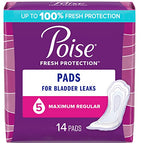Poise Incontinence Pads & Postpartum Incontinence Pads, 5 Drop Maximum Absorbency, Regular Length, 14 Count, Packaging May Vary