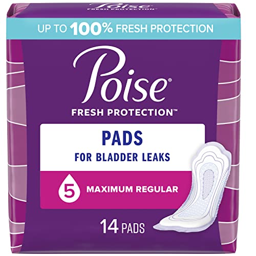 Poise Incontinence Pads & Postpartum Incontinence Pads, 5 Drop Maximum Absorbency, Regular Length, 14 Count, Packaging May Vary