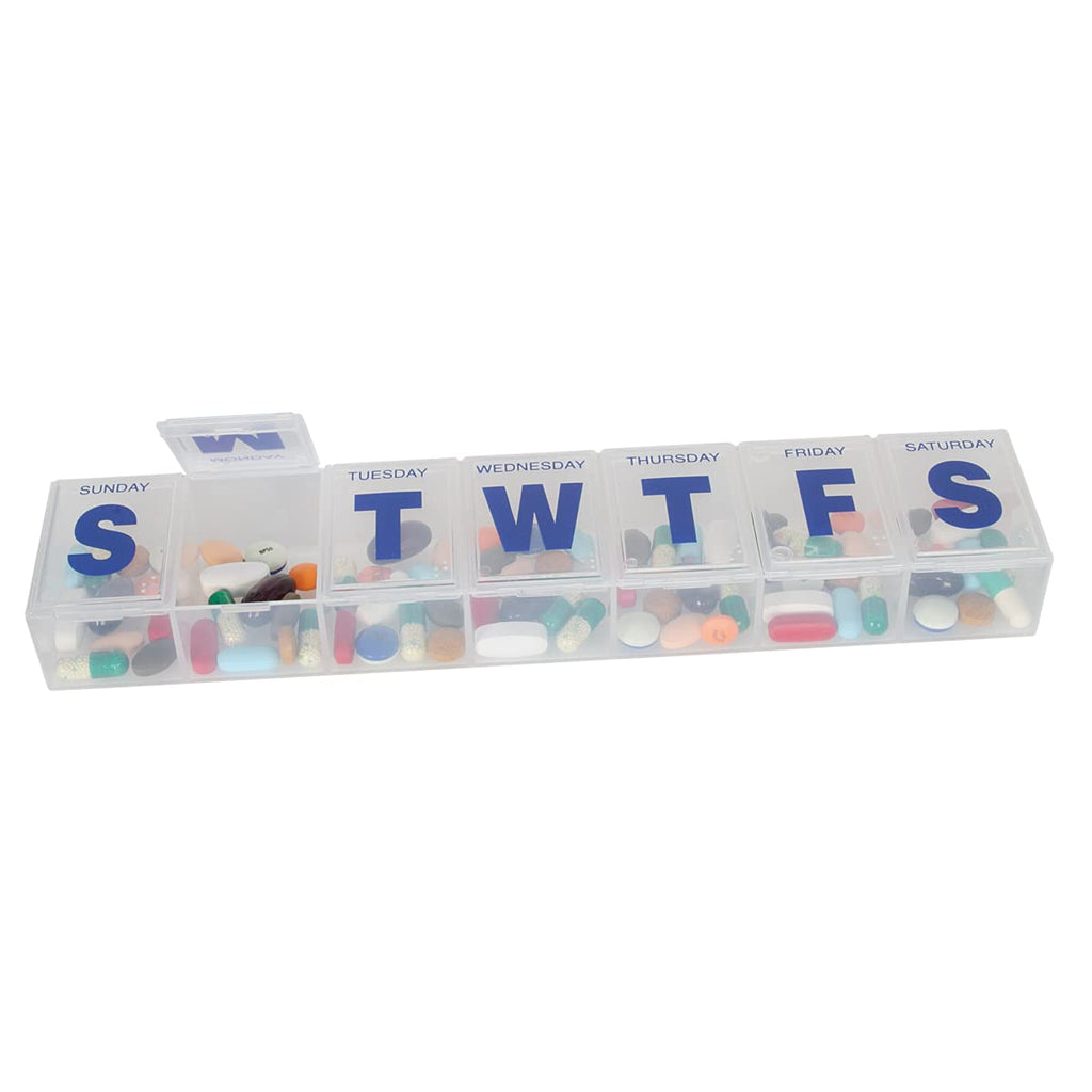 EZY DOSE Weekly (7-Day) Pill Case, Medicine Planner, Vitamin Organizer Box, 3X-Large Compartments to Secure Prescription Medicat