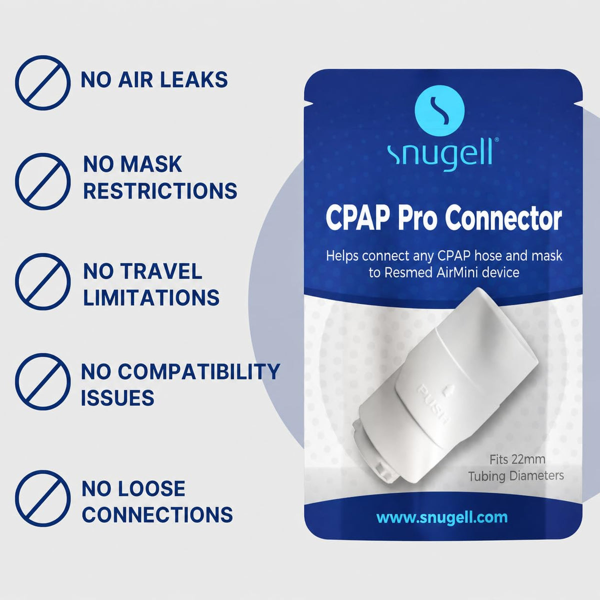 Snugell Pro Hose Connector for CPAP Hoses - Compatible with ResMed AirMini Original Hose and Any 22mm CPAP Mask - Travel-Friendly, Easy to Use