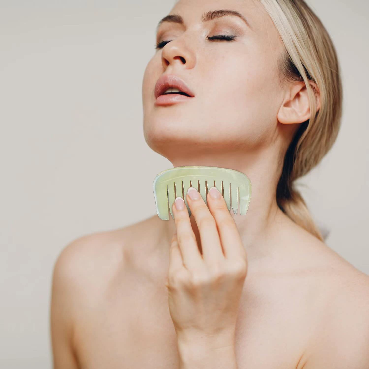 LEOSENSE Gua Sha Comb, Natural Jade Guasha Stone, Head Scalp Caring Massage Comb, Full Body Gua Sha Scraping Massage Tool, Jade