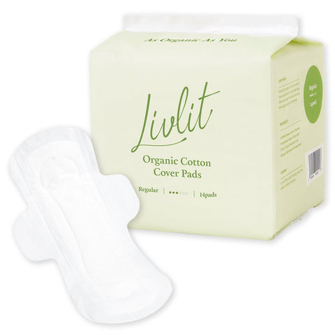 Livlit Regular Size Ultra Thin Sanitary Pads, 100% Organic Cotton from Texas, Powerful Leak Protection, Unscented, Chlorine Free