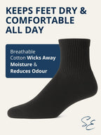 Special Essentials 12 Pairs Cotton Diabetic Ankle Socks - Non-Binding With Extra Wide Top For Men and Women Black 10-13