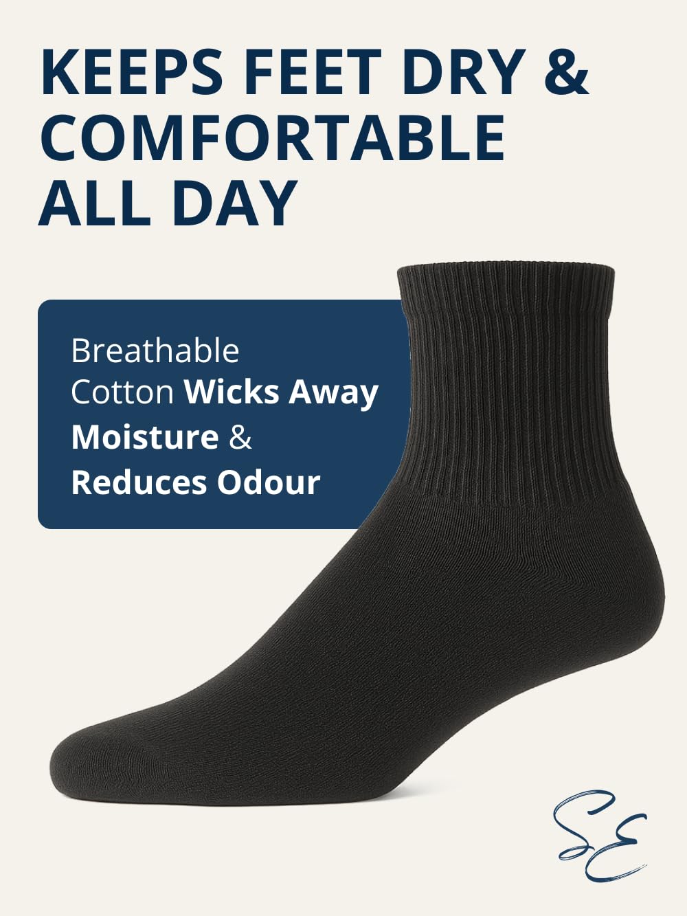 Special Essentials 12 Pairs Cotton Diabetic Ankle Socks - Non-Binding With Extra Wide Top For Men and Women Black 10-13