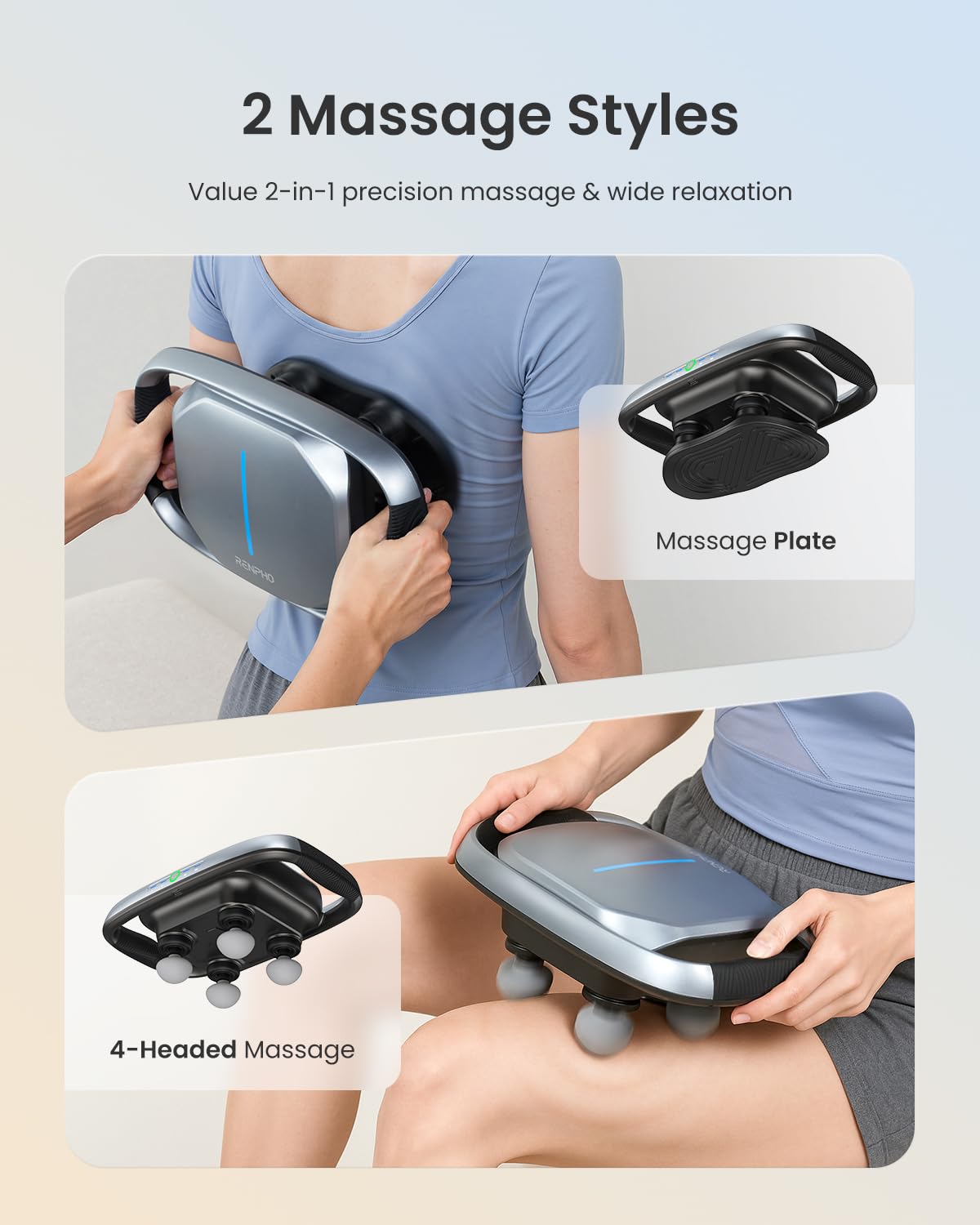 RENPHO Massage Gun Deep Tissue, Handheld Massager with Replaceable 4-Head and Plate, Muscle Percussion Massage Tool for Neck, Ba