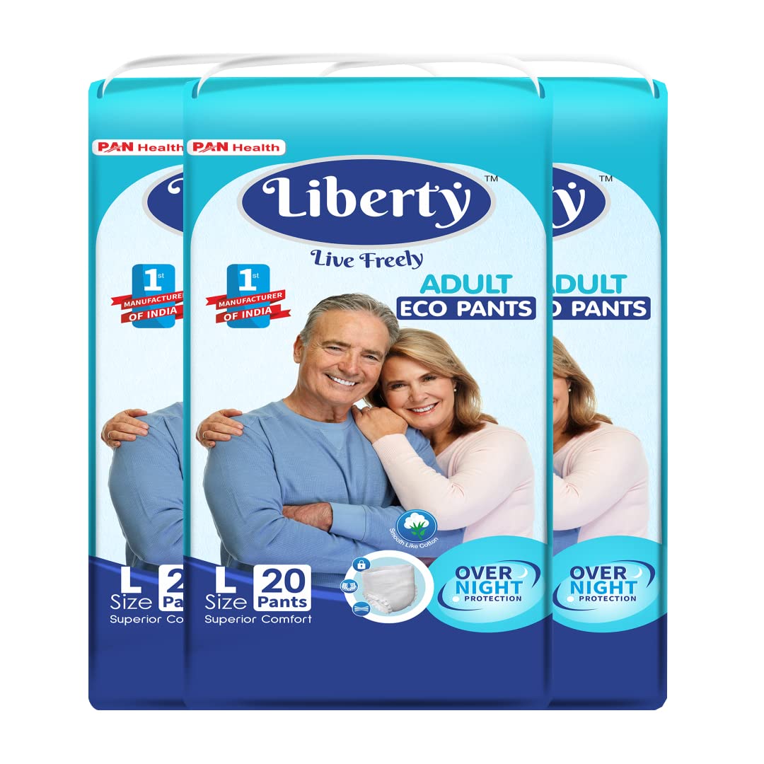Liberty Eco Adult Diaper Pants, Large (L) 60 Count, Waist Size (75140Cm | 3055 Inches), Unisex, High Absorbency, Leak Proof, O