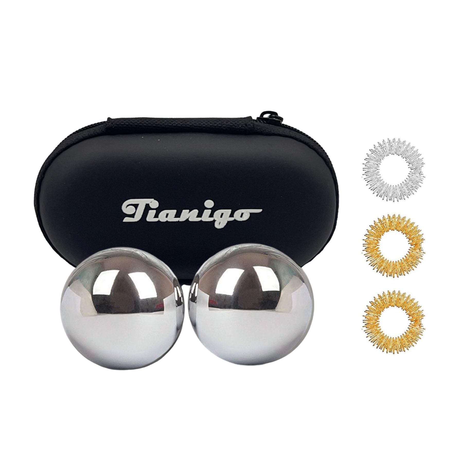 Tianigo Stainless Steel Baoding Balls Set,1.57 Inches Chinese Health Balls, Metal Stress Relief Hand Massage Balls No Chime for 