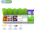 EZY DOSE Weekly (7-Day) Pill Case, Medicine Planner, Vitamin Organizer Box, Daily Planner, 2 Times a Day, AM PM, Large Compartme