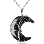 MAIBAOTA Black Obsidian Necklace Healing Crystal Stones Tree Life Wire Wrapped Crescent Moon Phase Pendant Necklace Mothers Day 