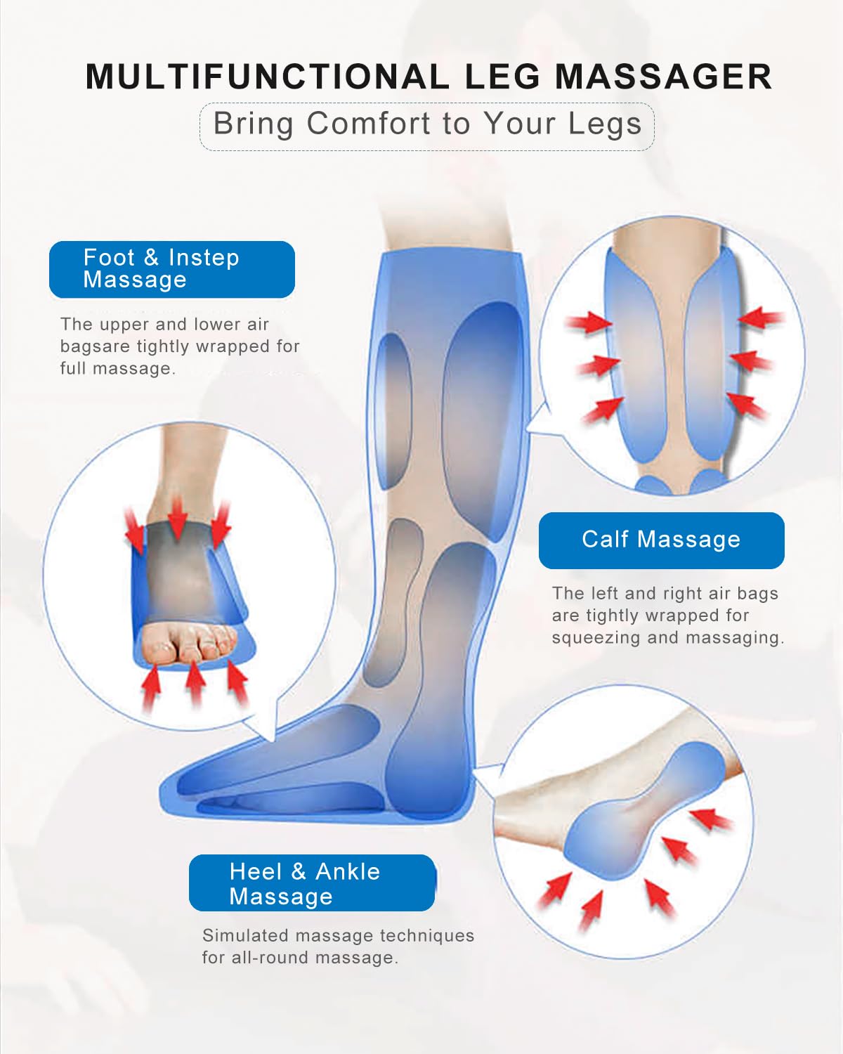 LINGTENG Air Compression Leg Massager with Heat, Leg Massager Simulates Kneading and Stroking of Tissues by Using an Inflatable