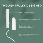 Veeda 100% Natural Cotton Non Toxic Tampons Super Absorbency, Leak Proof Protection - Compact BPA-Free Applicator - Unscented Or