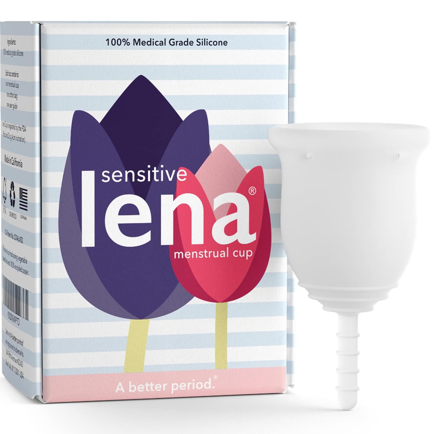 Lena Sensitive Menstrual Cup - Reusable, Soft Silicone, Light & Heavy Flow, Beginner Use - Ideal Alternative to Tampons, Pads, P