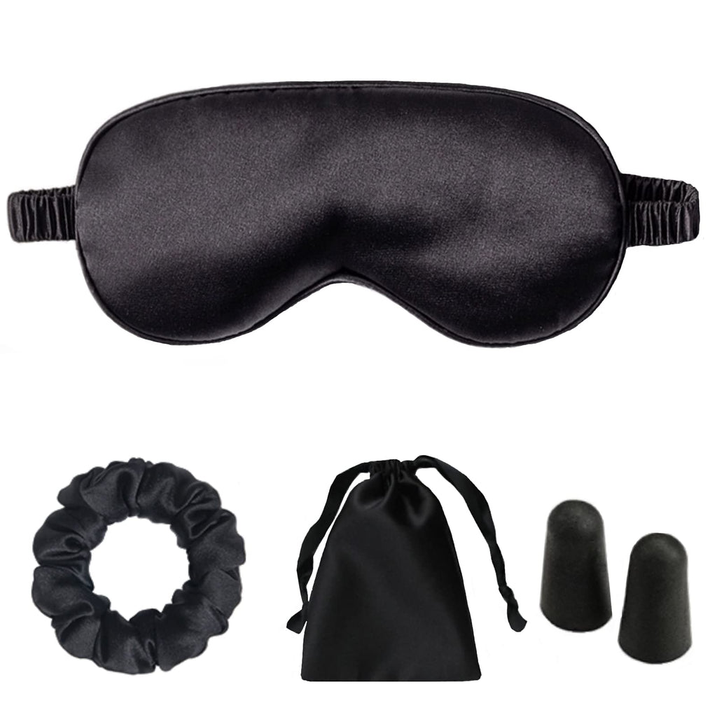 LCBD Silk Satin Sleeping Eye Mask, Black Sleep Eye Mask Night Blindfold for Women and Men, Soft Breathable Blackout Eyeshade Eye