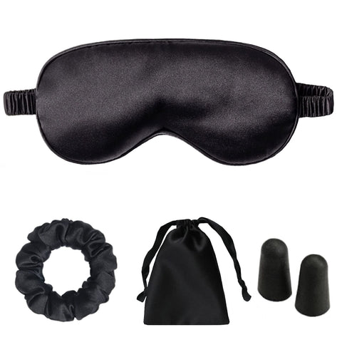 LCBD Silk Satin Sleeping Eye Mask, Black Sleep Eye Mask Night Blindfold for Women and Men, Soft Breathable Blackout Eyeshade Eye