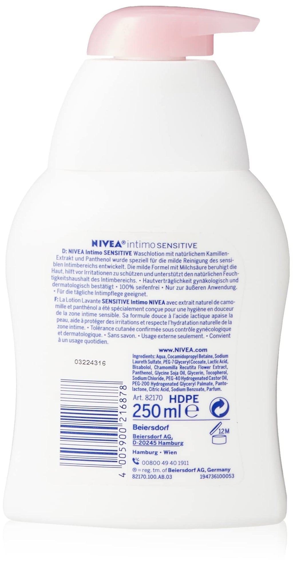 Nivea Intimo Sensitive Intimate Wash Lotion 250 ml / 8.3 fl oz (with pump)