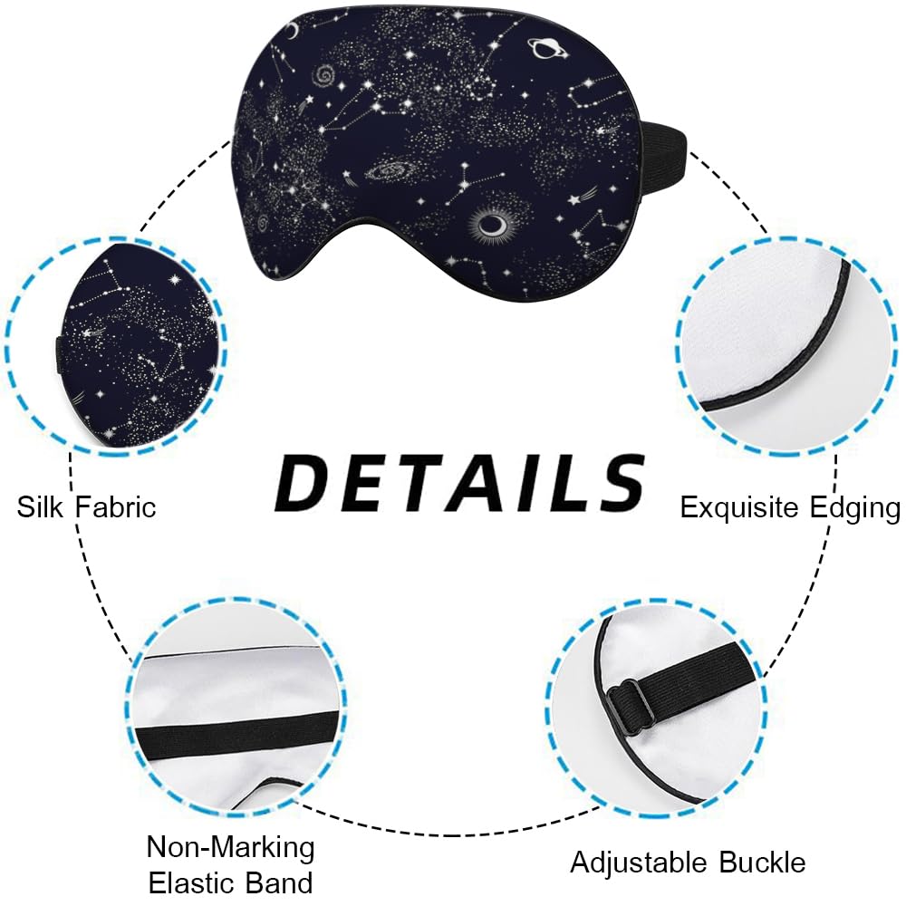 NOHSHE Galaxy Constellation Sleep Mask Eye Mask Space Black Blue Sky Star Galaxy Black Sleep Mask Light Blocking Adjustable Smoo