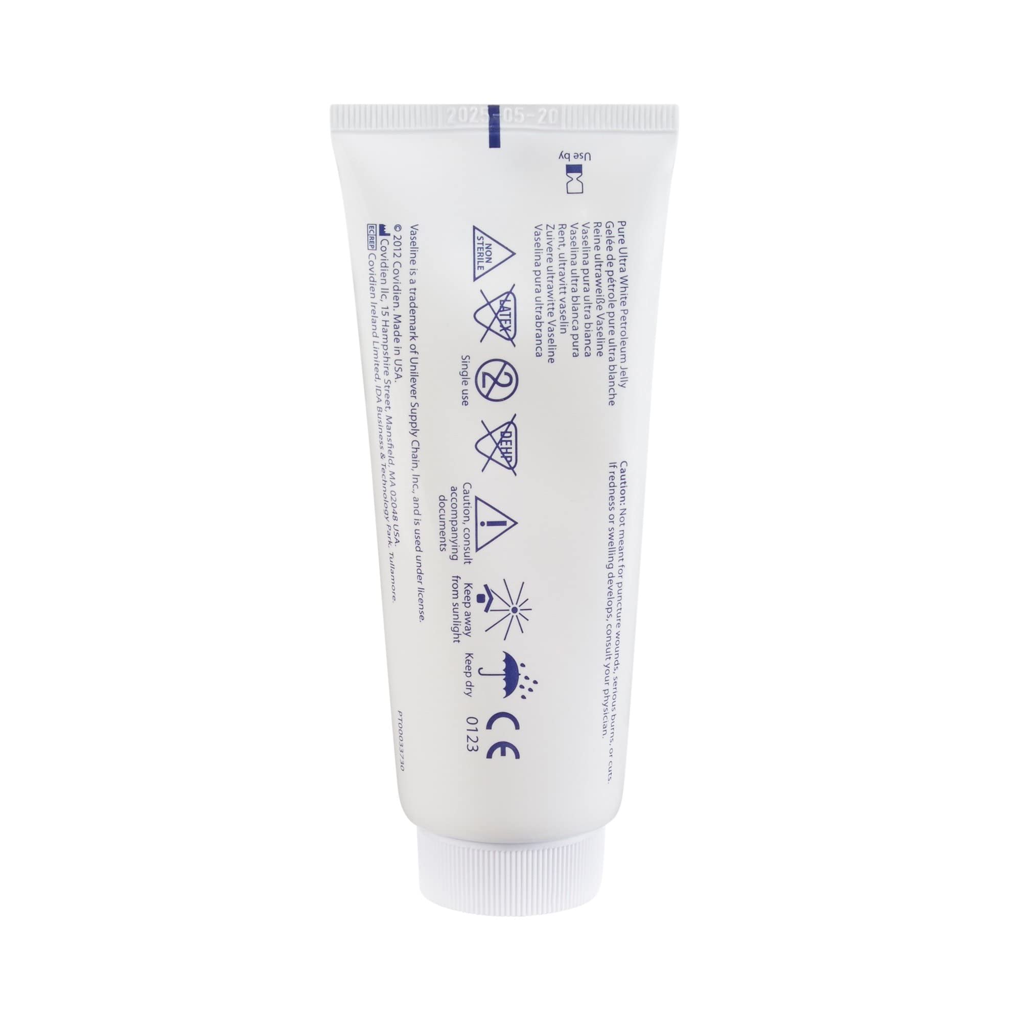 Covidien Vaseline 3.25 Oz Tube - 100% White Petrolatum Skin Moisturizer for Dry Skin, Soothing Whole Body Jelly