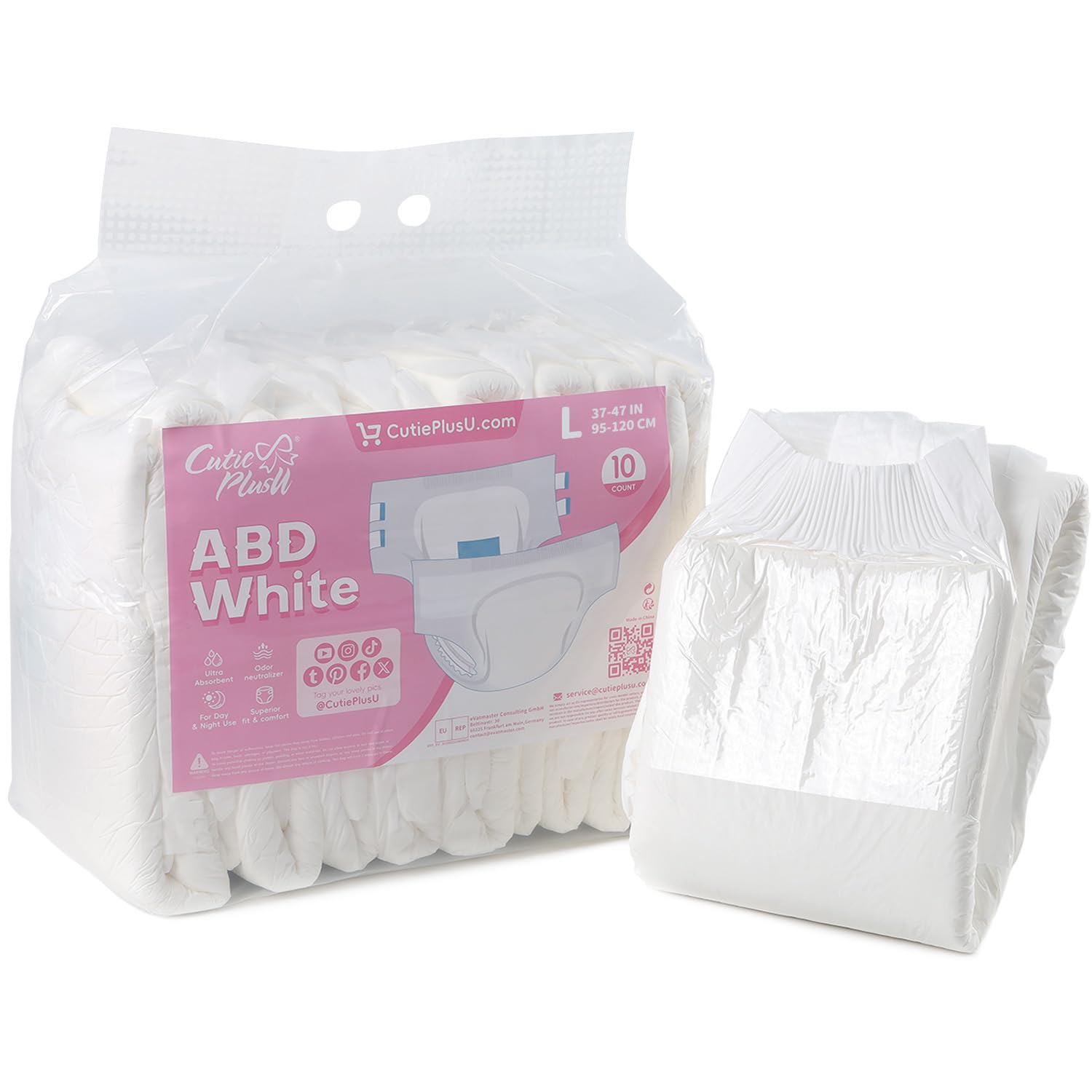 CutiePlusU Disposable Adult Diaper Heavy Absorption Dry Surface Adult Diapers All Night- White 10 Pieces