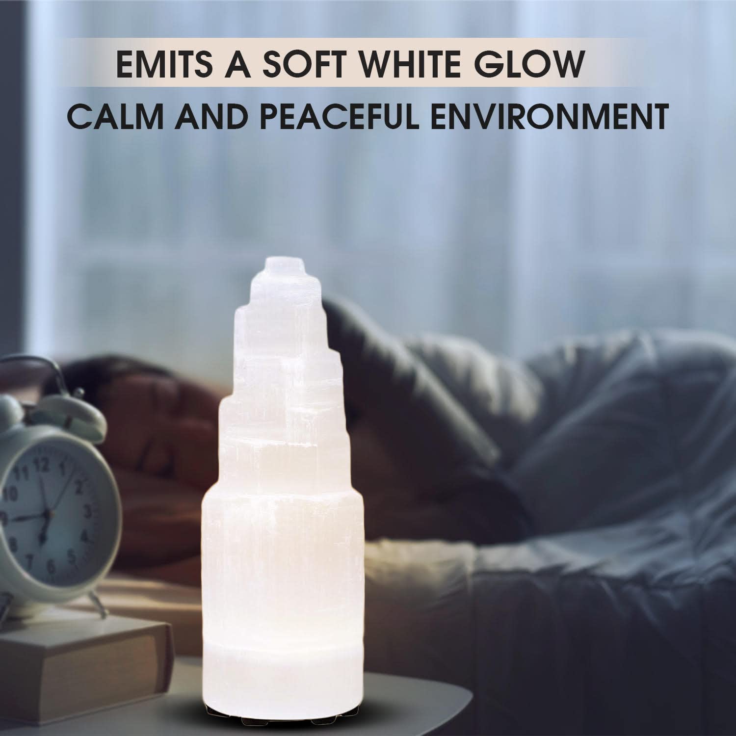 Himalayan Glow WBM Selenite Tower Skyscraper 10cm, Natural Home Decoration & Meditation Crystal Stone-3 PCS Lamp, (Pack of 3), W