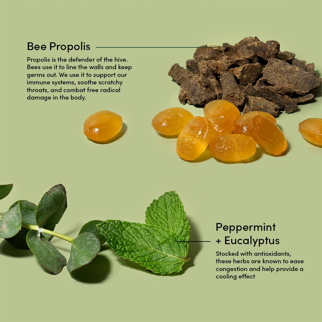 Beekeepers Naturals Soothing Mint Eucalyptus Cough Drops, Immune Support with Vitamin D, Zinc and Propolis, Cooling & Throat So
