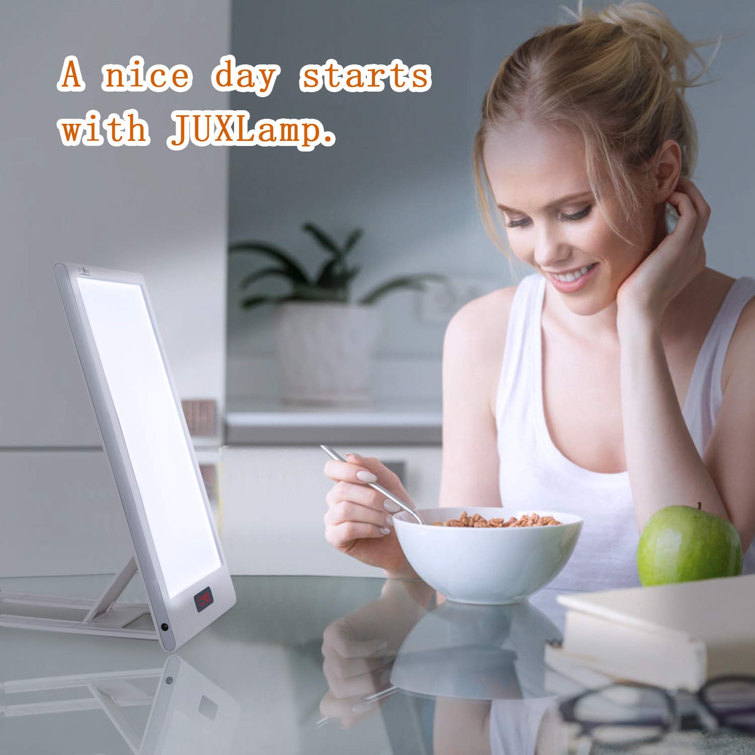 JUXLamp Light Alarm Clock 3 Color Light Therapy Sunrise Wake-up lamp, 12000lux Full Spectrum Sun lamp Sunrise & Sunset Simulatio