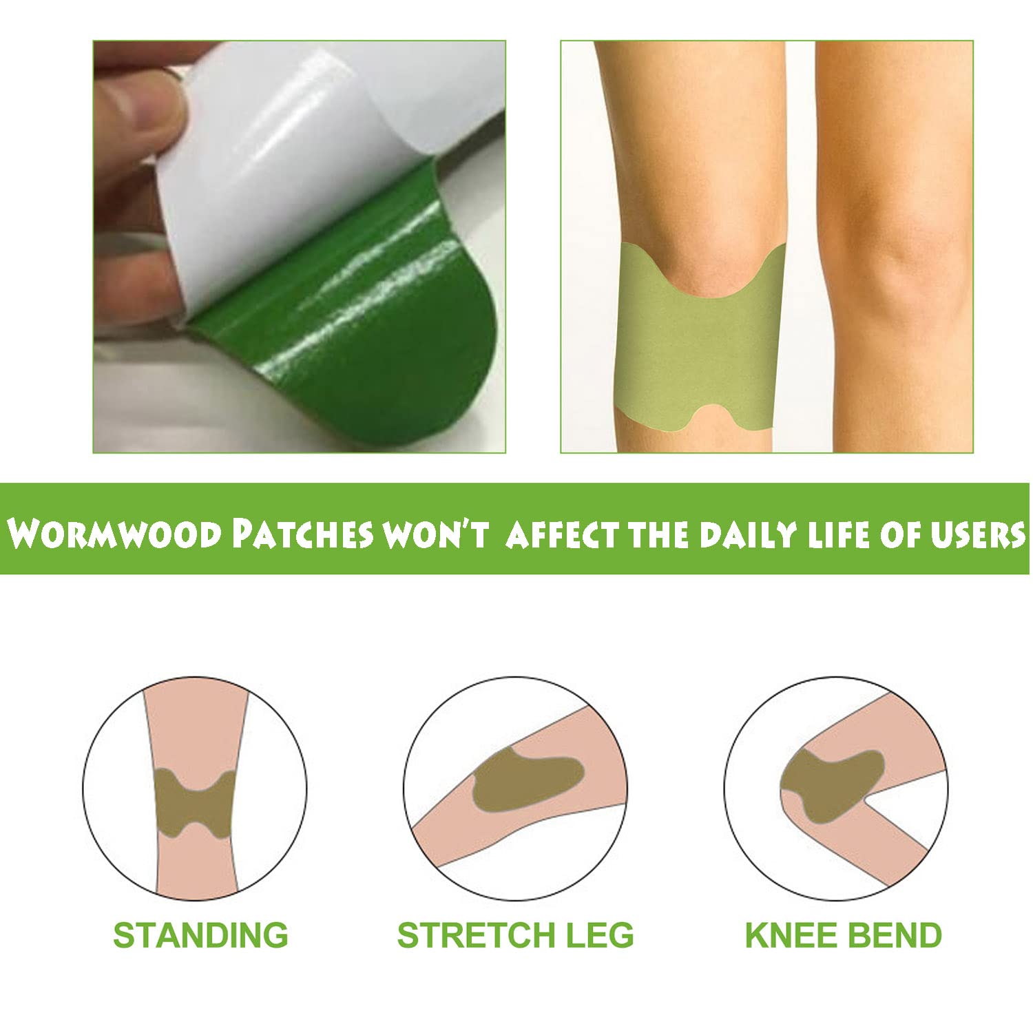 Kisinly Knee Patches, 30 Pcs Wellknee Natural Knee Relief Patch, Herbal Wormwood Warming Extract Sticker for Knee (30)