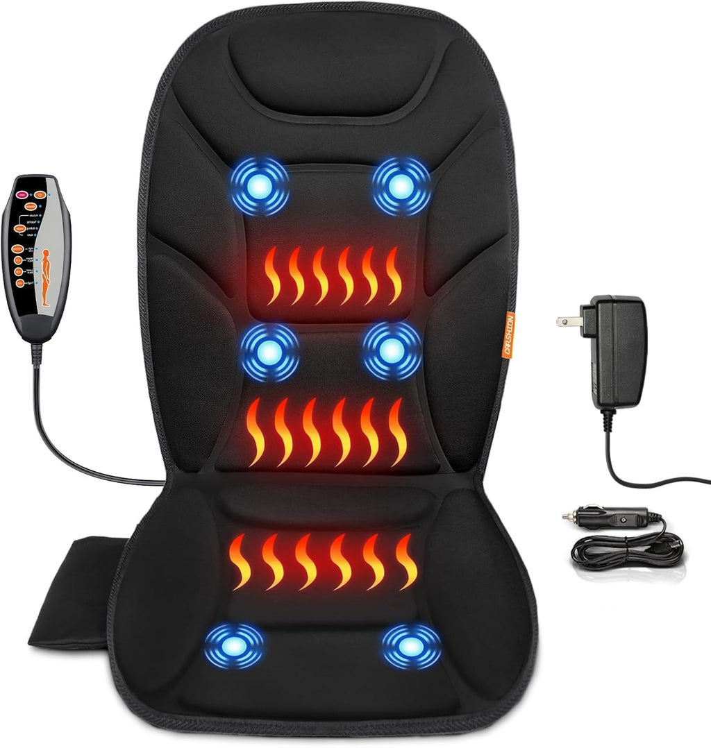 CARSHION Massage Seat Cushion with Full Back Thighs Heat Back Massager with 3 Heating Pads 6 Vibrating Motors, Massage Chair Pad