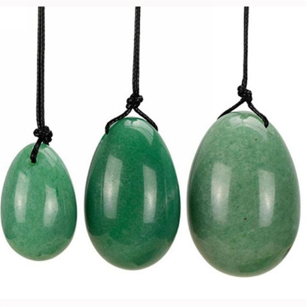 AITELEI 4Pcs Set Jade Yoni Eggs Stick,3 Pcs Drilled Natural Green Aventurine Quartz Crystal Jade Eggs Massage Stone + 1 Pcs Mass