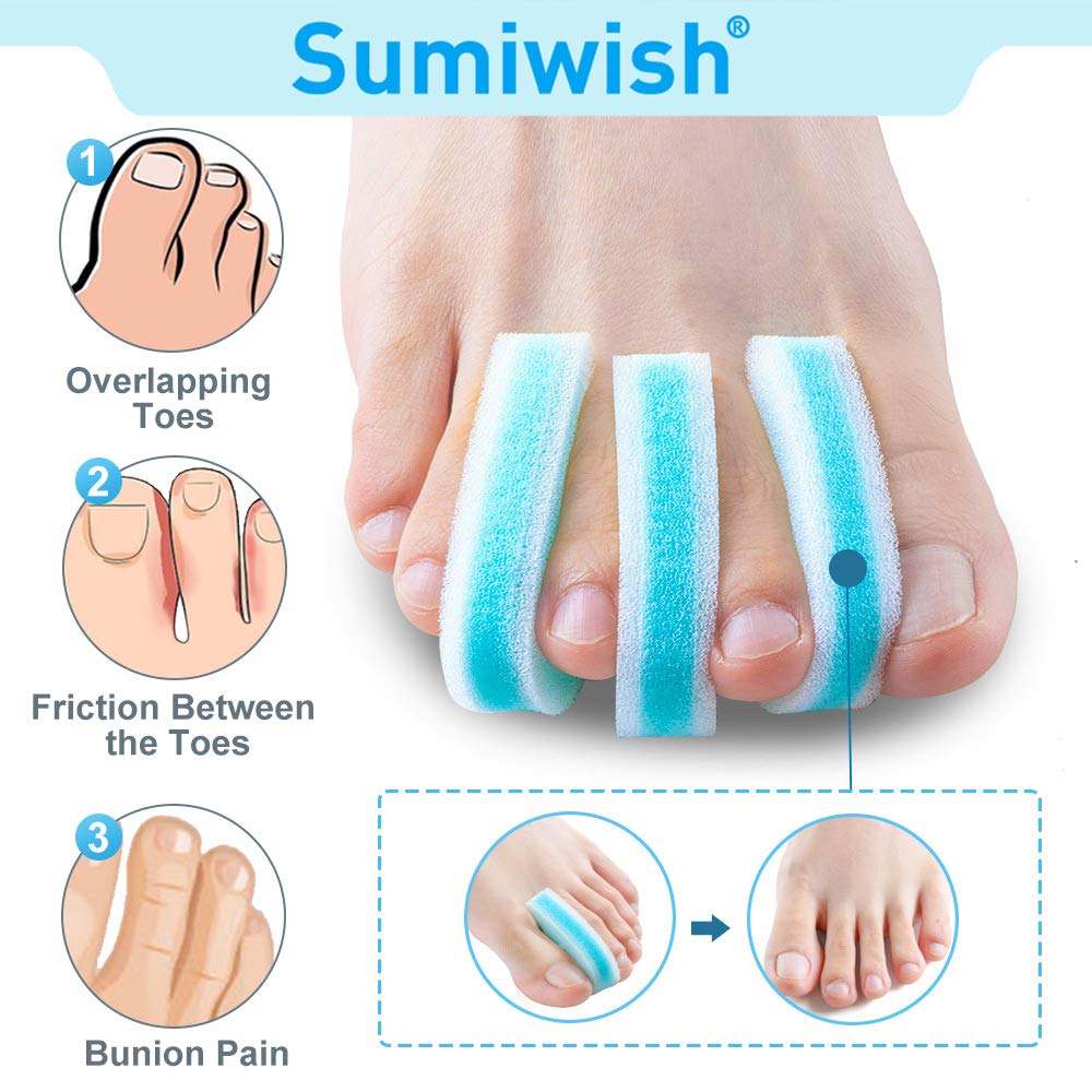 Sumiwish Foam Toe Separators, 10 Pack Breathable Toe Spacers, Reduce Friction and Relieve Corns Pain, Overlapping Toes Corrector