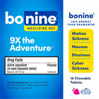 Non-Drowsy Bonine for Motion Sickness Relief, Sea Sickness, Car Sickness, Nausea, & Vomiting - Meclizine HCI 25mg, Travel-Sized