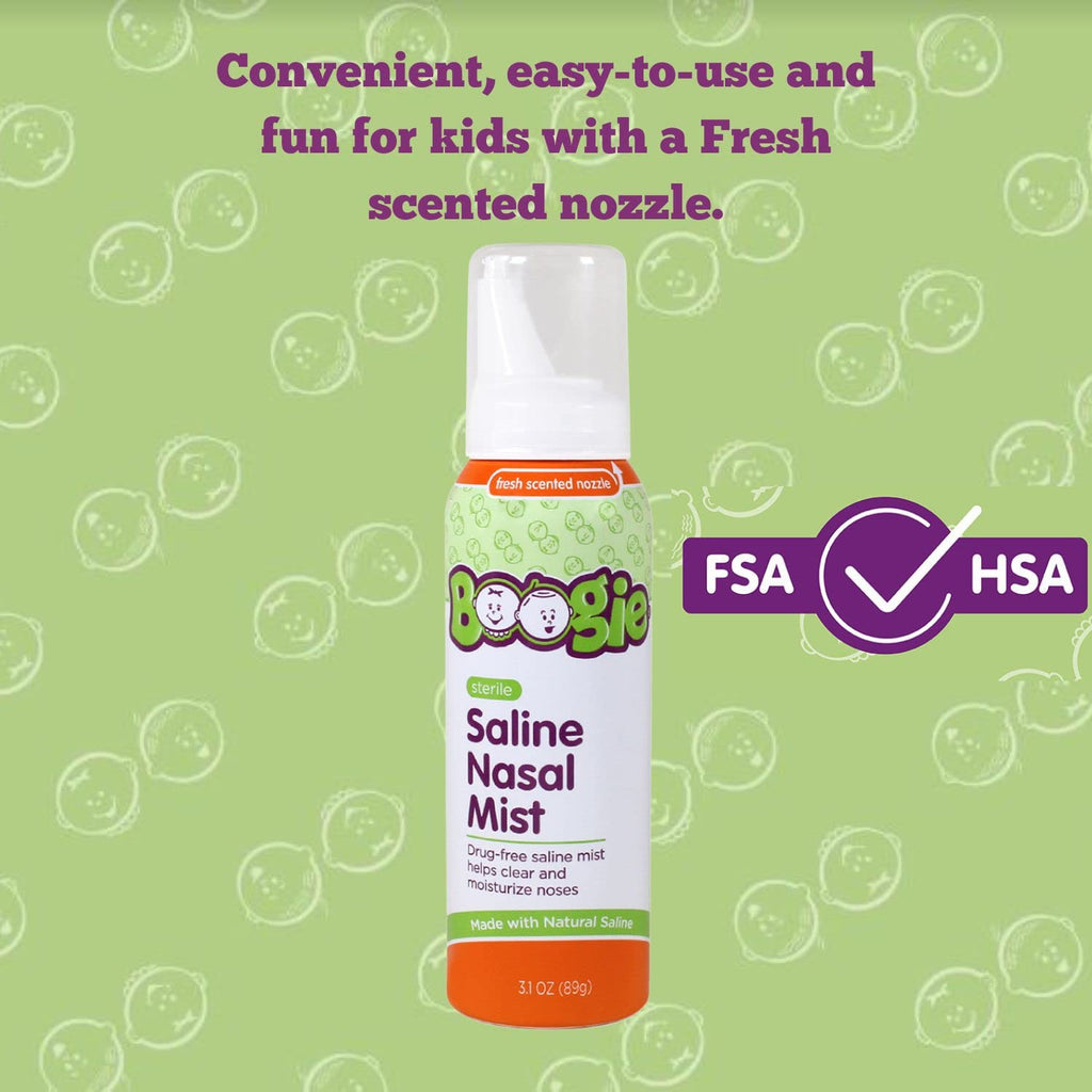Boogie Saline Nasal Spray Mist for Baby and Kids, Allergy Relief, Nasal Decongestant, Made with Saline, Fresh, 3.1 Ounce (Pack o