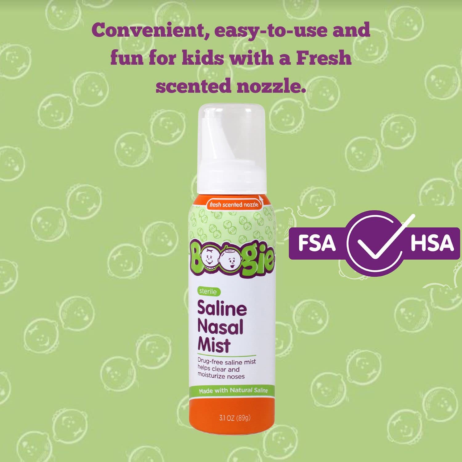 Boogie Saline Nasal Spray Mist for Baby and Kids, Allergy Relief, Nasal Decongestant, Made with Saline, Fresh, 3.1 Ounce (Pack o