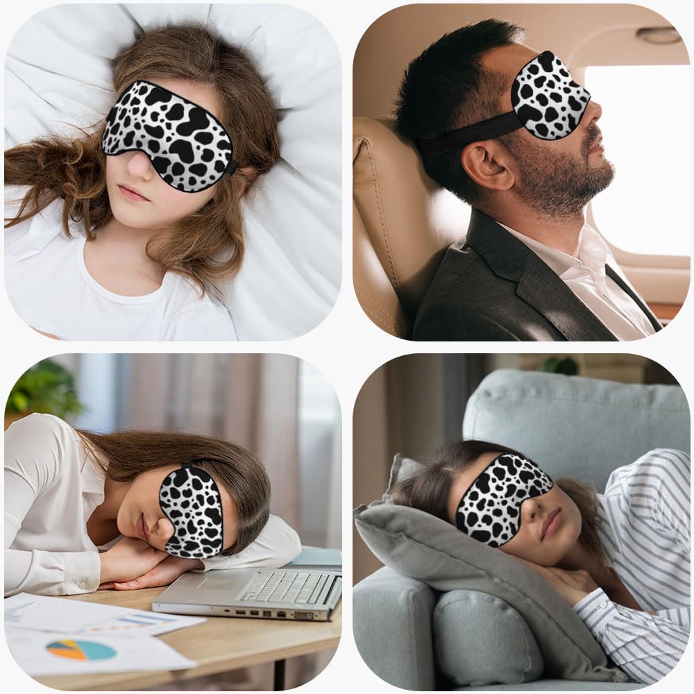 NOHSHE Cow Pattern Sleep Eye Mask Eye Cover Brown White Black Milk Chocolate Animal Spot Fur Silk Eye Mask for Sleeping with Adj