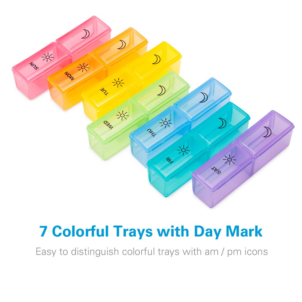 BUG HULL Pill Organizer 2 Times a Day, Large Weekly Pill Box AM PM, 7 Day Pill Case, Day and Night Vitamin Containers for Vitami