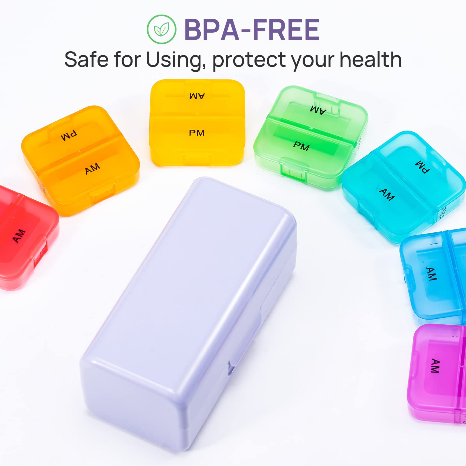 Zoksi Weekly Pill Organizer 2 Times a Day, Purple 7 Day Am Pm Pill Box, Daily Am Pm Pill Organizer 7 Day, Portable Vitamin Pill