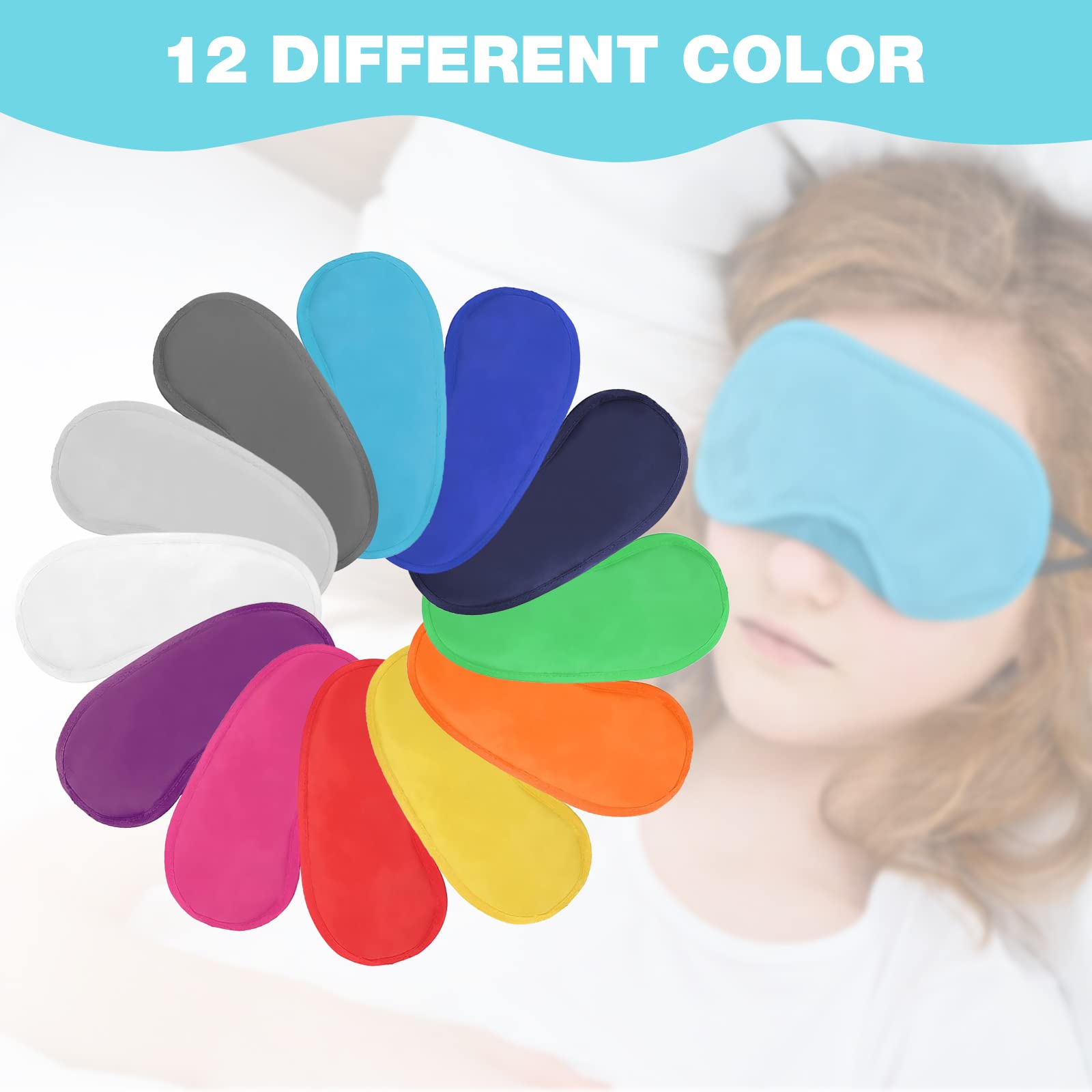 12 Pieces Multicolor Eye Mask Cover Lightweight Blindfold Sleep Mask with Nose Pad and Elastic Straps for Kids Women Men, 12 Col