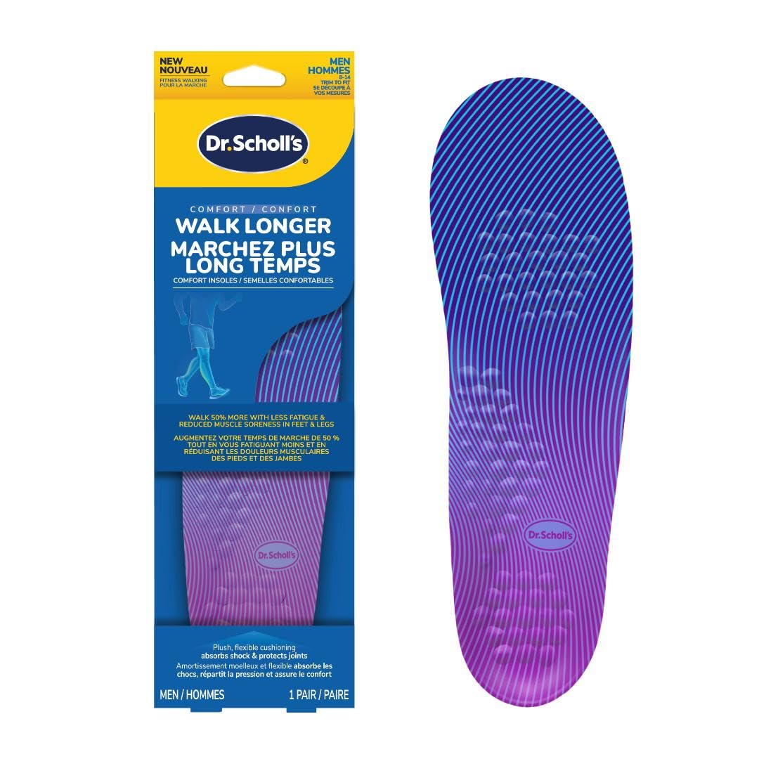 Dr. Scholls Walk Longer Insoles for Men - Comfortable Plush Foam Cushioning Inserts for Walking, Hiking, and Standing on Feet A