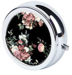 Beautiful Retro Flowers Pill Box Purse Pocket Small Round Silver Pill Case Decorative Box Metal Medicine Vitamin Pill Organizer