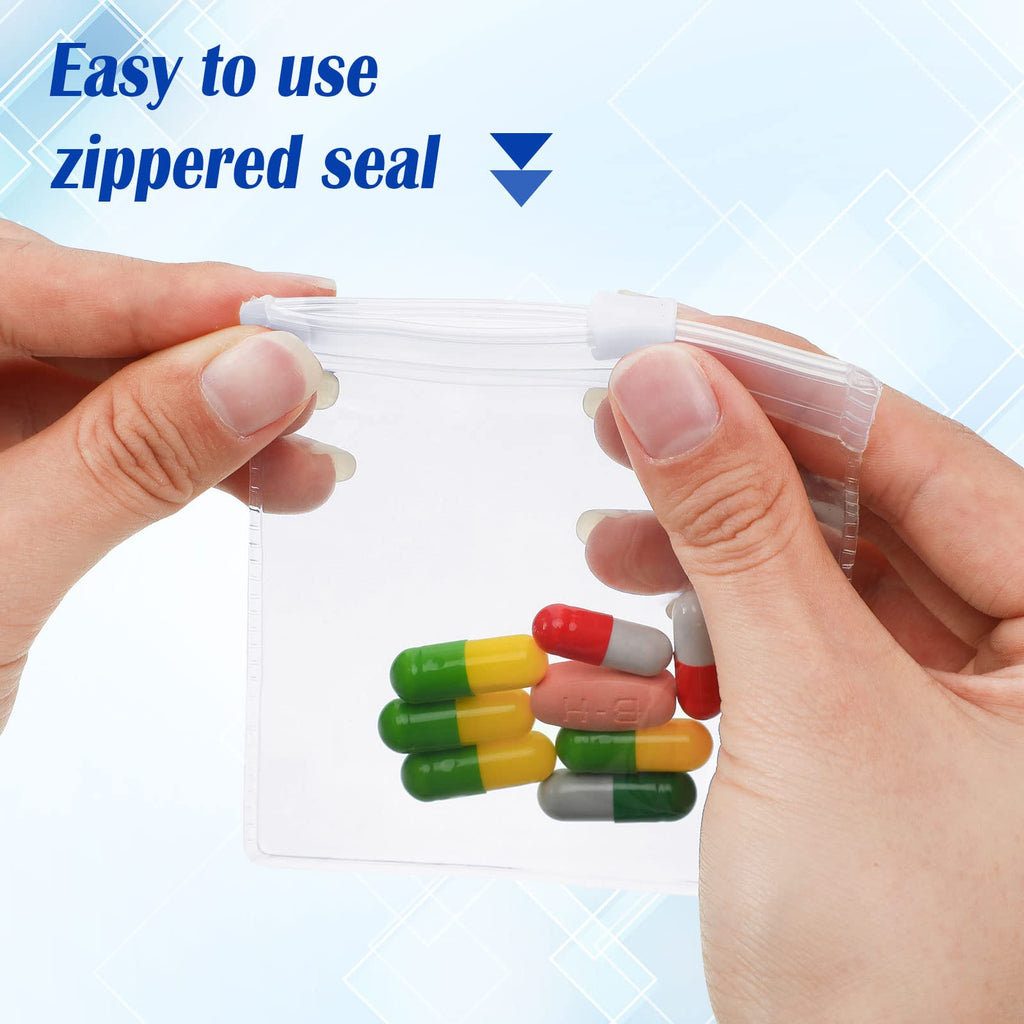 Zonon Pill Pouch Bags Zippered Reusable Pill Baggies Clear Plastic Bags Self Sealing Travel Medicine Organizer Storage with Slid