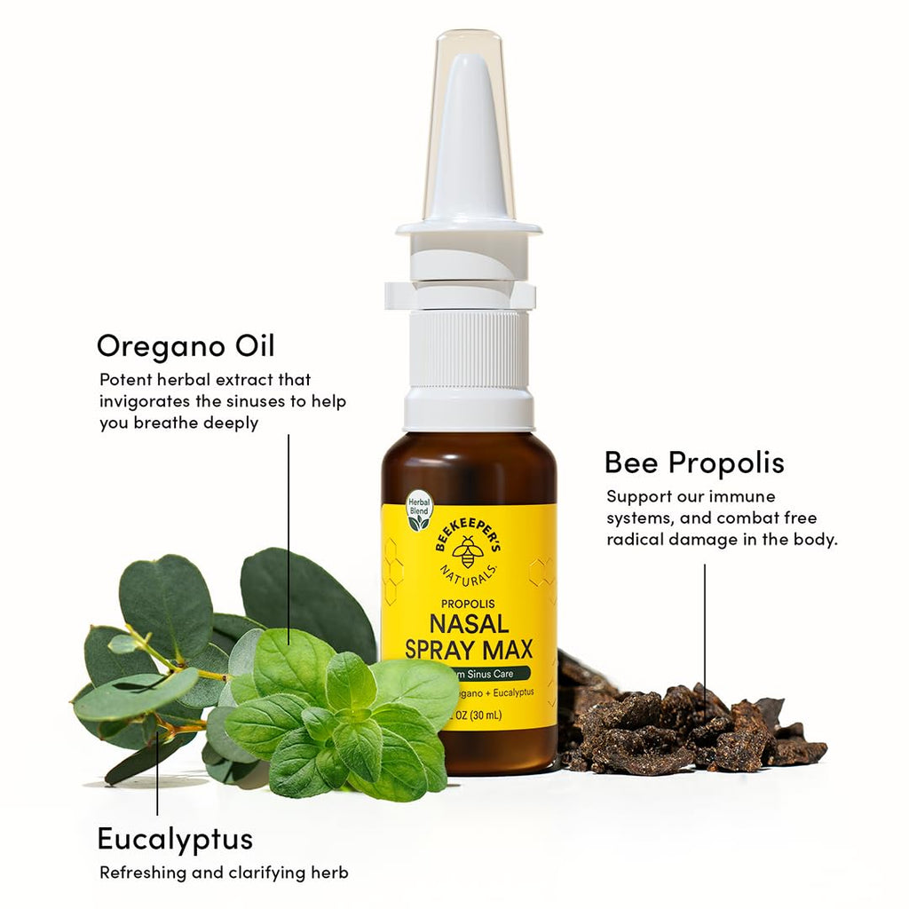 Beekeepers Naturals Propolis Nasal Rinse Spray Max, Relief for Adults w/Eucalyptus, Oregano & Saline, Clears Nasal Congestion,