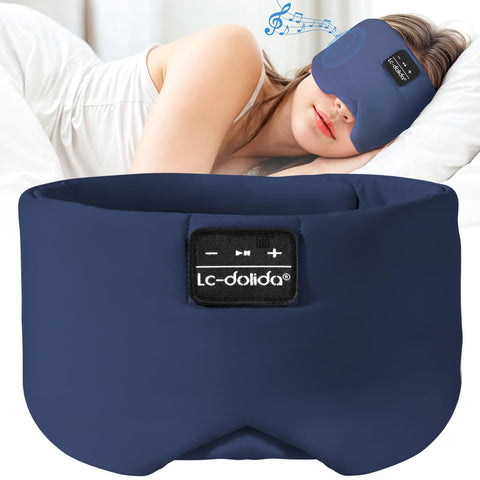 LC-dolida Sleep Mask with Bluetooth Headphones, Ice Silk Sleep Headphones with Bluetooth 5.4, Total Blackout Eye Mask for Sleepi